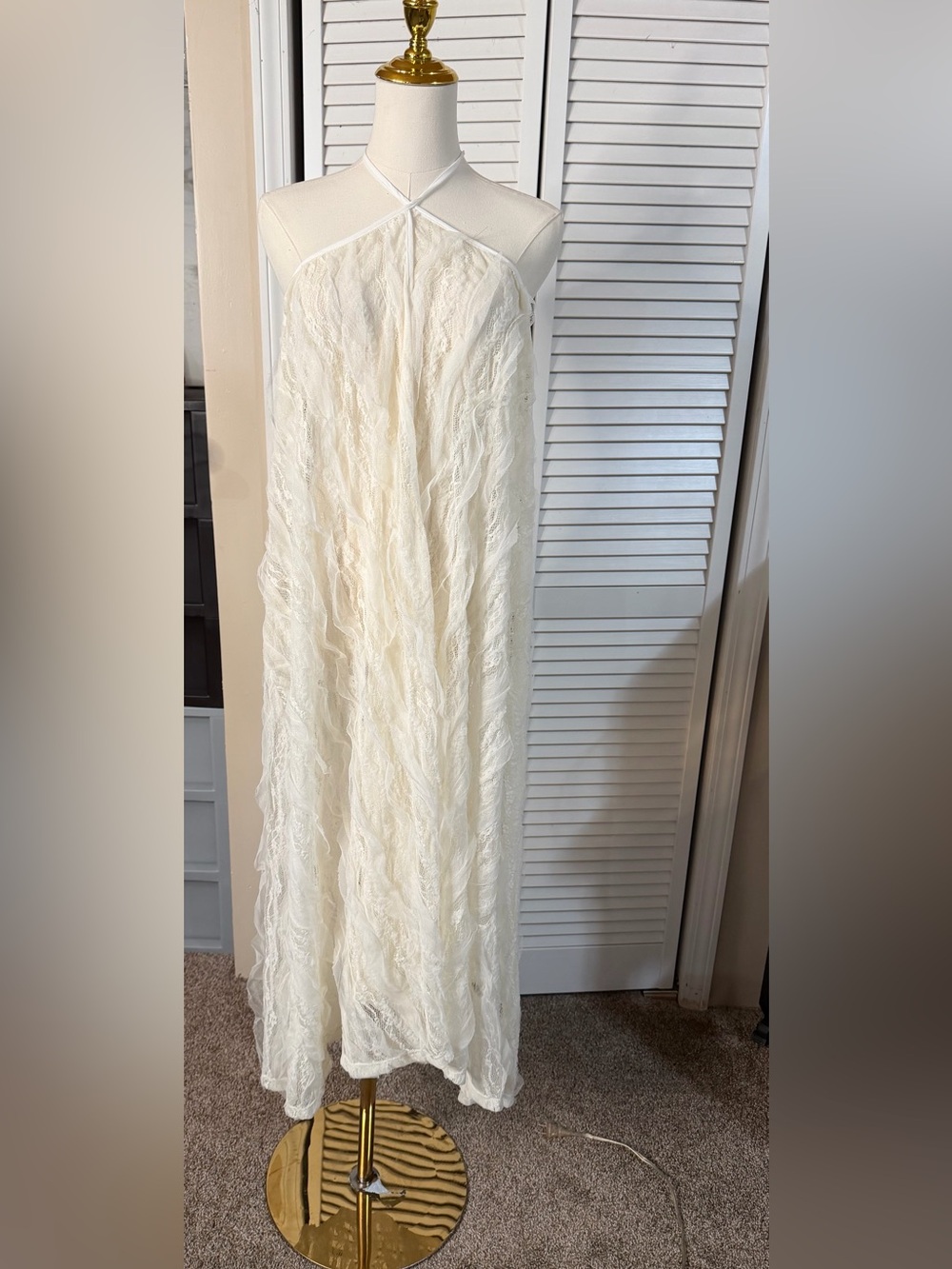 Intimately Free People Ivory Sheer Lace Halter Maxi Dress Cover Up Size Medium